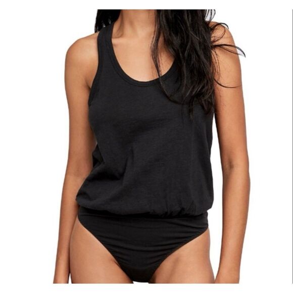 NEW Free People Tee Off Tank Top Bodysuit size S Black Intimately - Picture 1 of 10